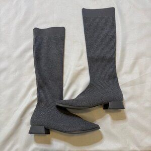 Gray Knee High Sock Boots